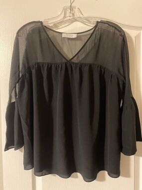 Bailey 44 Black Sheer V-Neck Bell Sleeve Top